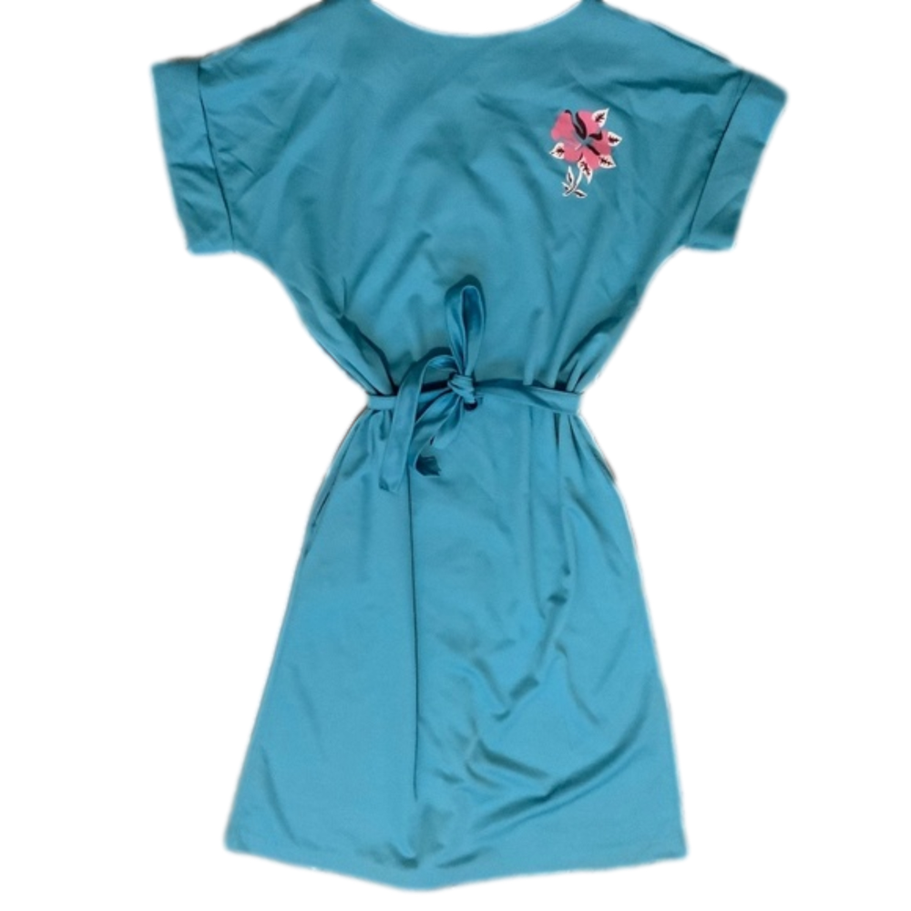 Vintage Sears Turquoise 80s Button Back Dress